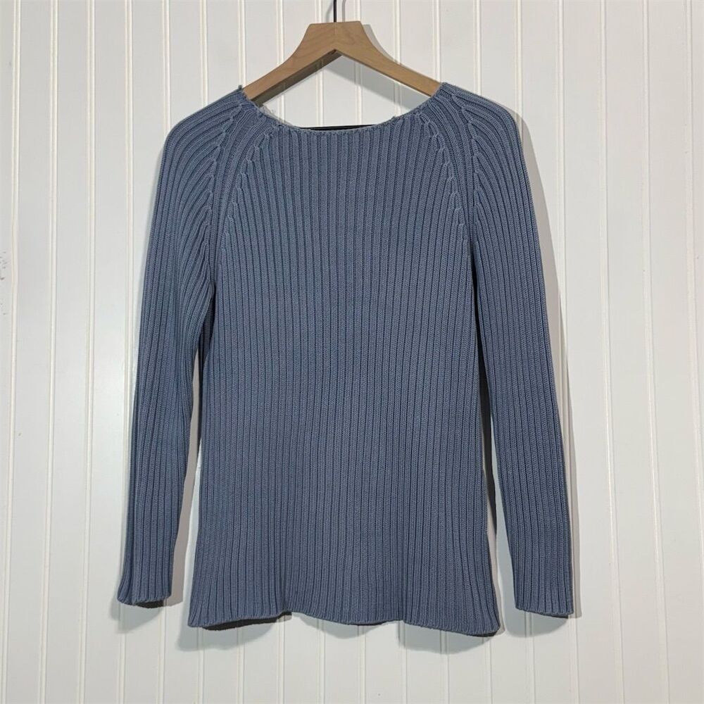Vintage Brooks Brothers Sweater M Blue Ribbed Knit 100% Cotton Made in Hong Kong